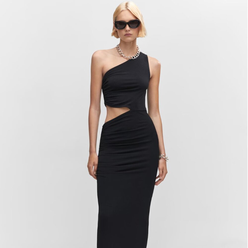 Mango Asymmetrical dress with side slit | Black Mango Dress | Size M/6
